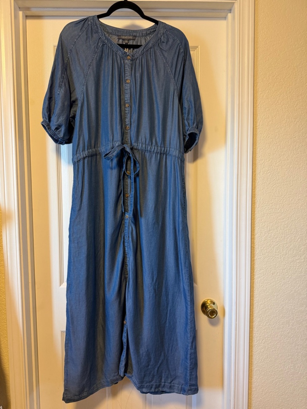 NWT Laurel Grey Button Front Tie Waist Chambray Maxi - Blue/Denim - Size L